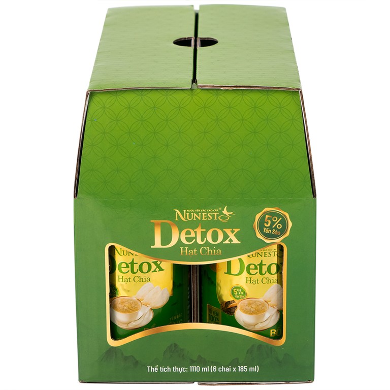 Nước Yến Sào Cao Cấp Nunest Detox Hạt Chia 5% Yến (6 chai x 185ml)