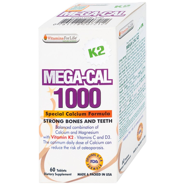 Viên uống Mega-Cal 1000 Vitamins For Life giúp bổ sung canxi, chống loãng xương (60 viên)