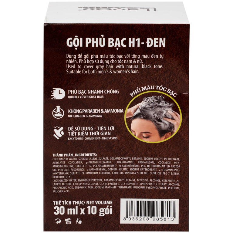 Gội phủ bạc Healthy&Lively Color Shampoo Lavox H1 màu đen tự nhiên (10 gói x 30ml)