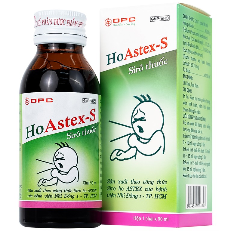 Siro HoAstex-S 90ml OPC dùng trị ho, giảm ho trong viêm họng, viêm phế quản