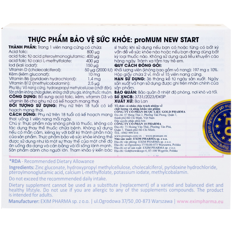 Viên uống proMUM New Start bổ sung vitamin và khoáng chất cho phụ nữ có kế hoạch mang thai (2 vỉ x 15 viên)