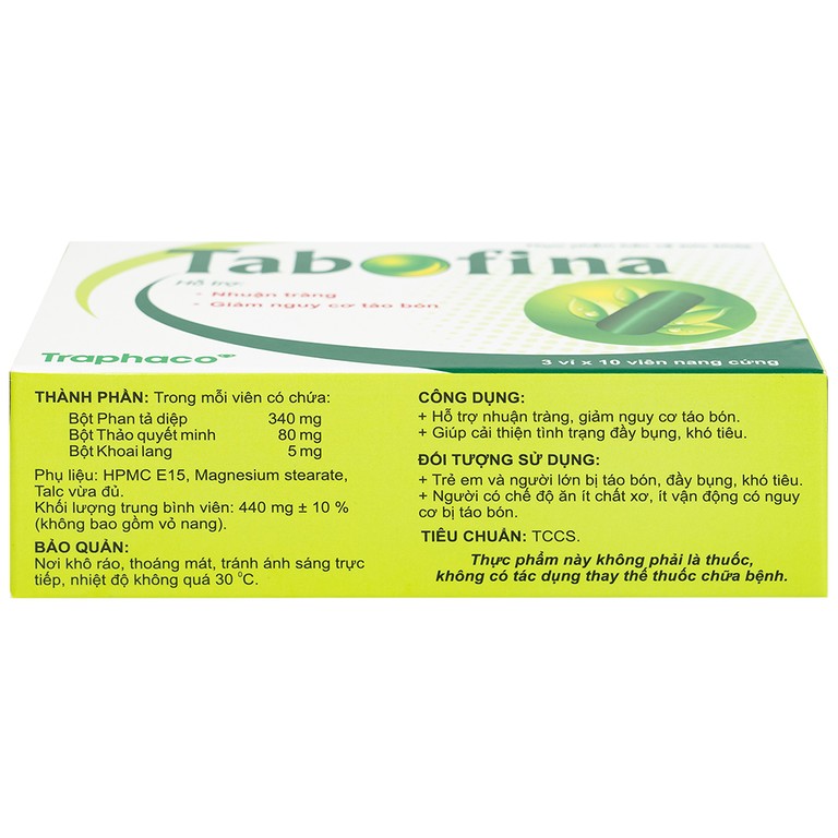 Viên uống Tabofina Traphaco hỗ trợ nhuận tràng, giảm nguy cơ táo bón (3 vỉ x 10 viên)