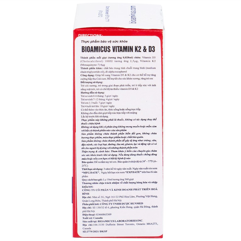 Dung dịch Biomicus For Infants And Children Vitamin K2 And D3 hỗ trợ tốt cho xương, răng của bé (10ml)