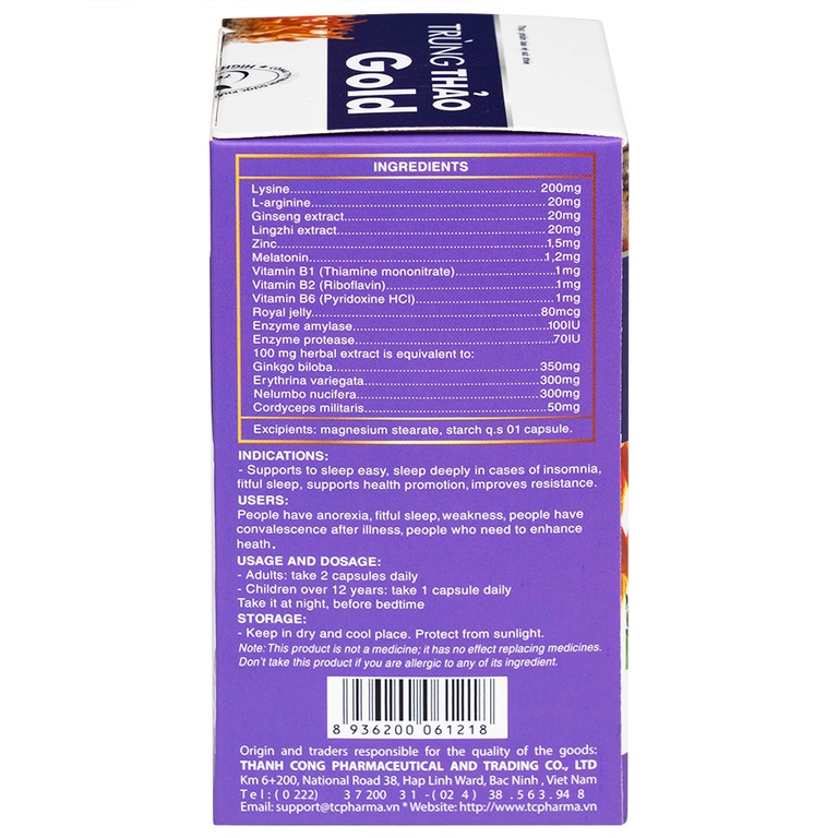 Viên uống Trùng Thảo Gold Thành Công hỗ trợ dễ ngủ, ngủ sâu giấc (30 viên)