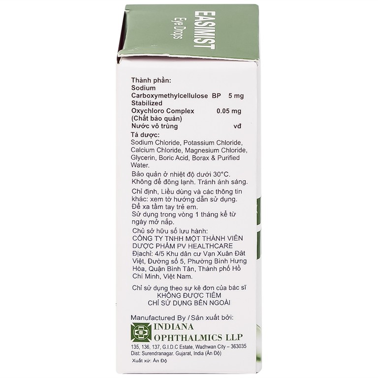 Nước mắt nhân tạo Easimist Eye Drops Indiana Ophthalmics giúp giảm khô và mỏi mắt (5ml)