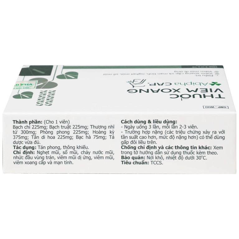 Thuốc viêm xoang Abipha Cap điều trị viêm xoang, nghẹt mũi, sổ mũi, viêm mũi dị ứng (3 vỉ x 10 viên)