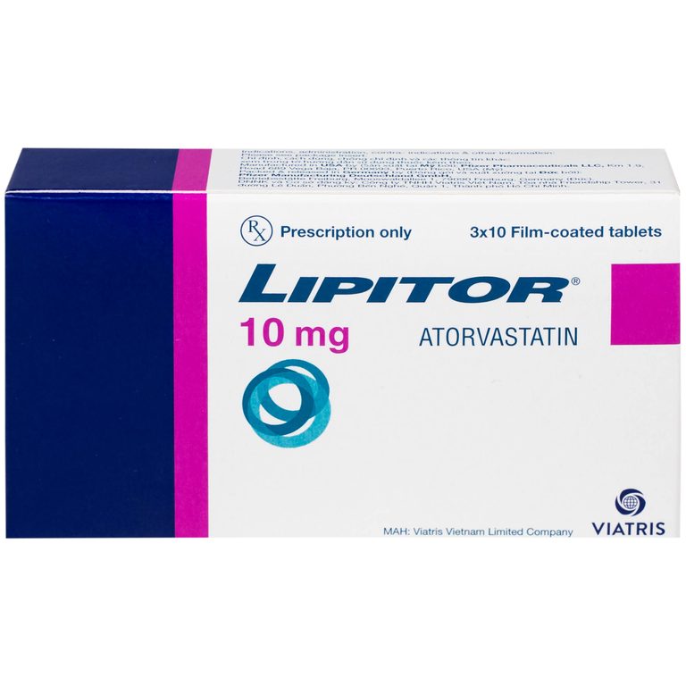 Thuốc Lipitor 10mg Viatris điều trị tăng cholesterol toàn phần (3 vỉ x 10 viên)