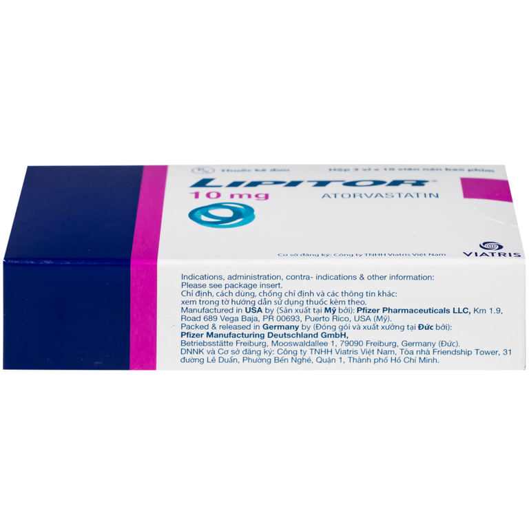 Thuốc Lipitor 10mg Viatris điều trị tăng cholesterol toàn phần (3 vỉ x 10 viên)