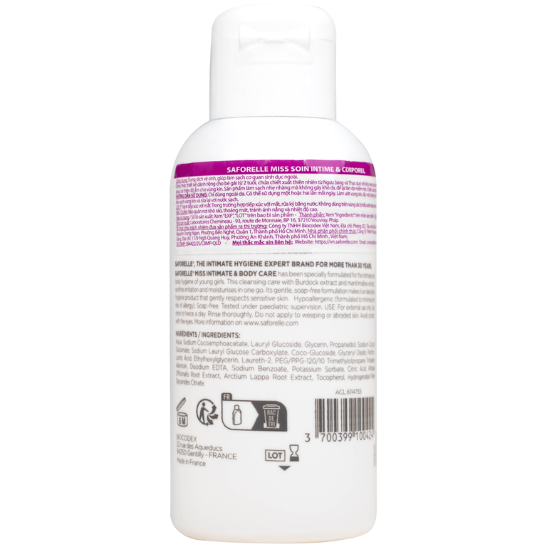 Dung dịch vệ sinh cho bé Saforelle Miss dịu nhẹ, bảo vệ vùng kín (100ml)