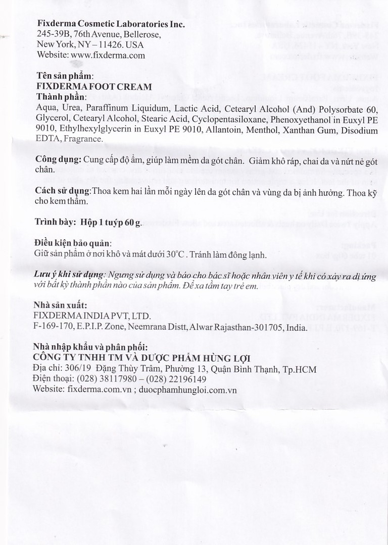 Kem bôi Fixderma Foot Cream dưỡng ẩm, làm mềm gót chân (60g)