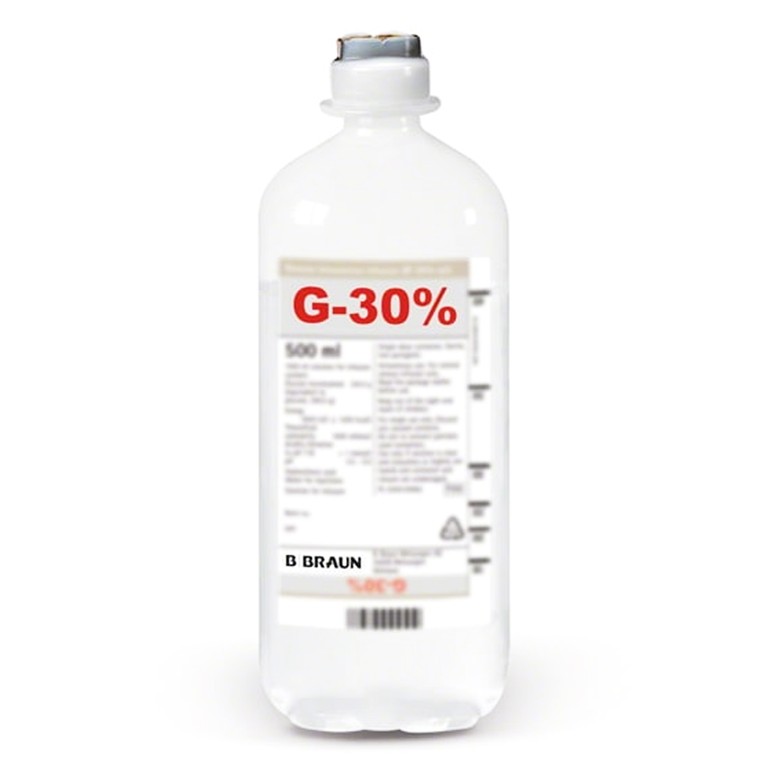 Dung dịch Glucose 30% B.Braun giảm tạm thời triệu chứng của tăng áp lực nội sọ, hôn mê hạ đường huyết (500ml)