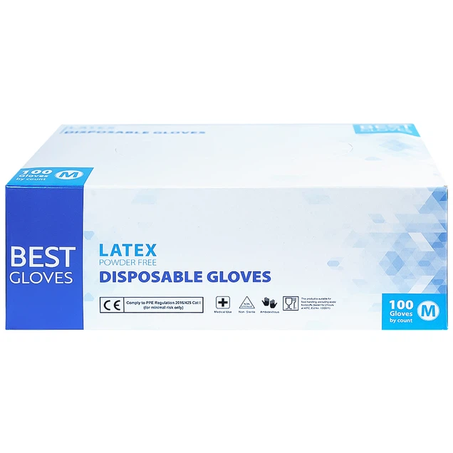 Găng tay cao su y tế không bột phủ Latex Powder Free Disposable Best Gloves size M (100 cái).jpg