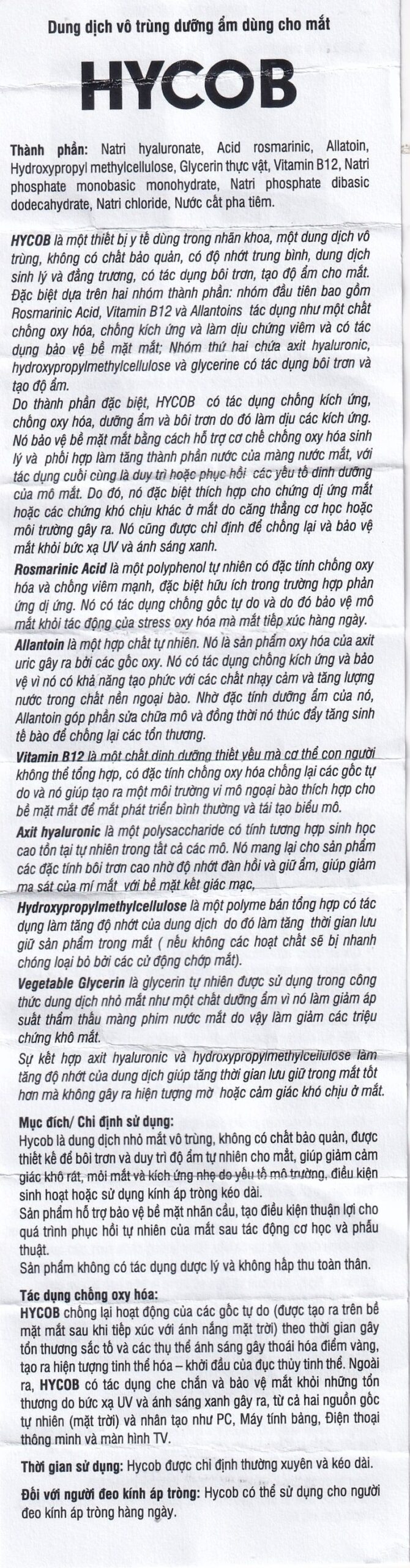 Dung dịch nhãn khoa Hycob 10ml Sun Medical bôi trơn, tạo độ ẩm cho mắt