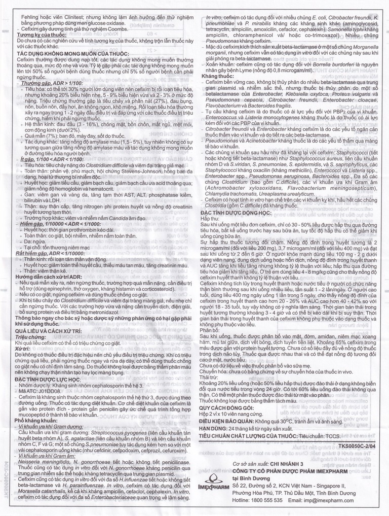 Thuốc Imexime 200 Imexpharm điều trị nhiễm khuẩn đường tiết niệu, viêm thận - bể thận (2 vỉ x 10 viên)