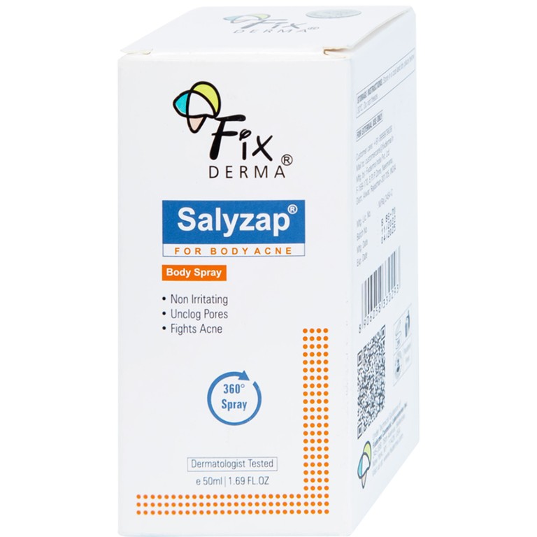 Xịt mụn Fixderma Salyzap giảm mụn trên lưng và toàn thân, kiểm soát dầu (50ml)