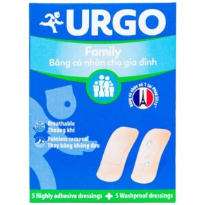 Băng cá nhân độ dính cao, co giãn tốt Urgo Family size 2cm x 6cm bảo vệ các vết thương nhỏ (10 miếng)