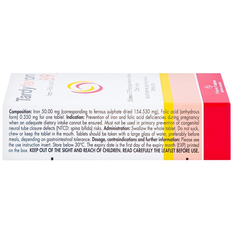 Thuốc Tardyferon B9 Pierre Fabre dự phòng thiếu sắt, acid folic cho phụ nữ có thai (3 vỉ x 10 viên)