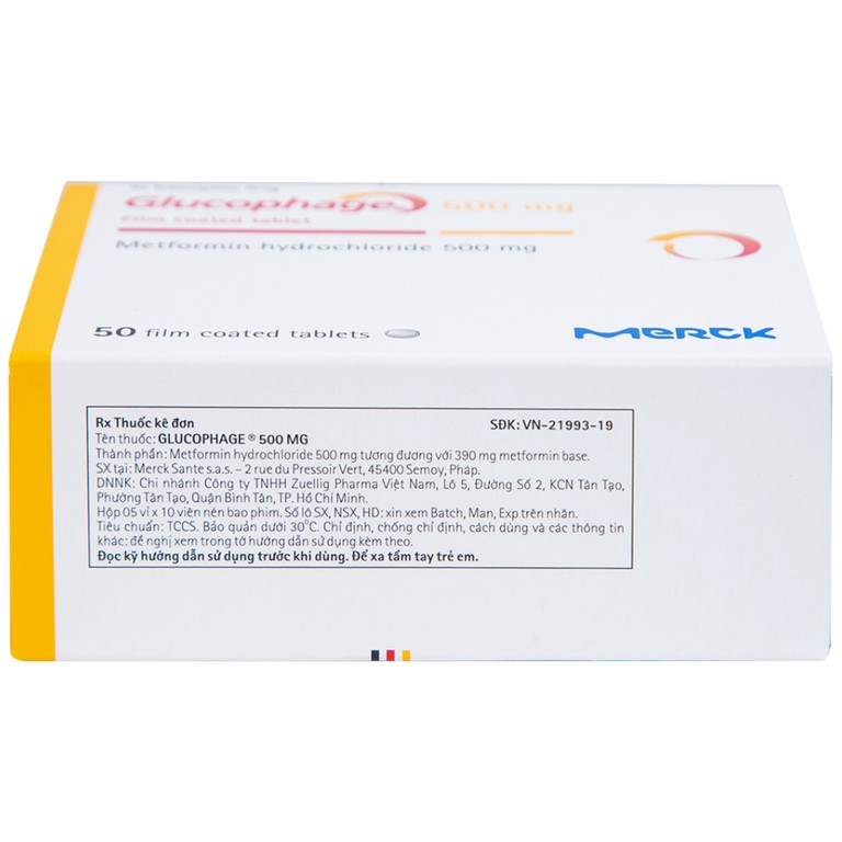 Thuốc Glucophage 500mg Merck điều trị đái tháo đường típ 2 (5 vỉ x 10 viên)