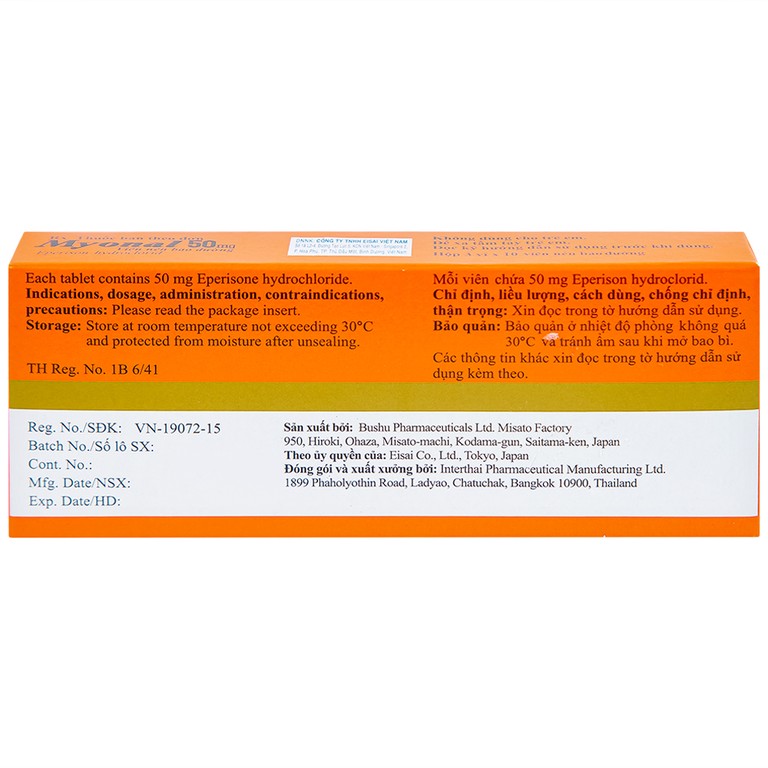 Viên nén Myonal 50mg Eisai cải thiện tăng trương lực cơ và điều trị liệt cứng (3 vỉ x 10 viên)