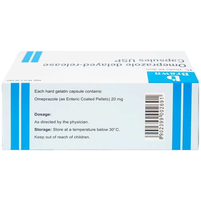 Thuốc Omeprazole 20mg Delayed Release Brawn điều trị loét dạ dày tá tràng (10 vỉ x 10 viên)