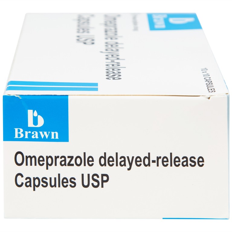 Thuốc Omeprazole 20mg Delayed Release Brawn điều trị loét dạ dày tá tràng (10 vỉ x 10 viên)