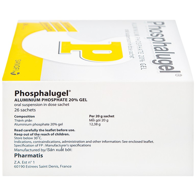 Hỗn dịch uống Phosphalugel Sanofi giảm độ axit của dạ dày (26 gói x 20g)