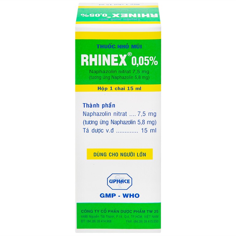 Thuốc nhỏ mũi Rhinex 0.05% Uphace giảm sung huyết, viêm xoang, viêm mũi dị ứng (15ml)