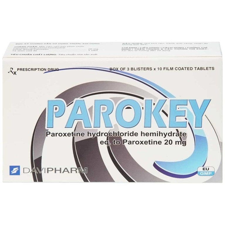 Viên nén Parokey 20mg DaViPharm điều trị trầm cảm, rối loạn ám ảnh cưỡng bức (3 vỉ x 10 viên)