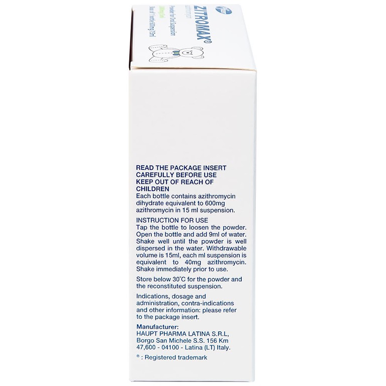 Bột pha hỗn dịch uống Zitromax 200mg/5ml Pfizer điều trị các chứng nhiễm khuẩn (15ml)