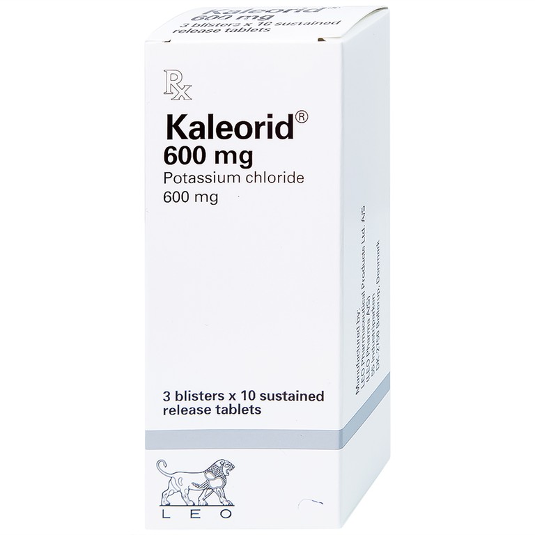 Viên nén Kaleorid 600mg LEO phòng ngừa và điều trị giảm kali huyết (3 vỉ x 10 viên)