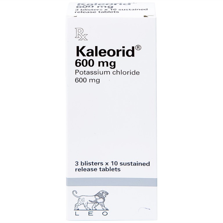 Viên nén Kaleorid 600mg LEO phòng ngừa và điều trị giảm kali huyết (3 vỉ x 10 viên)
