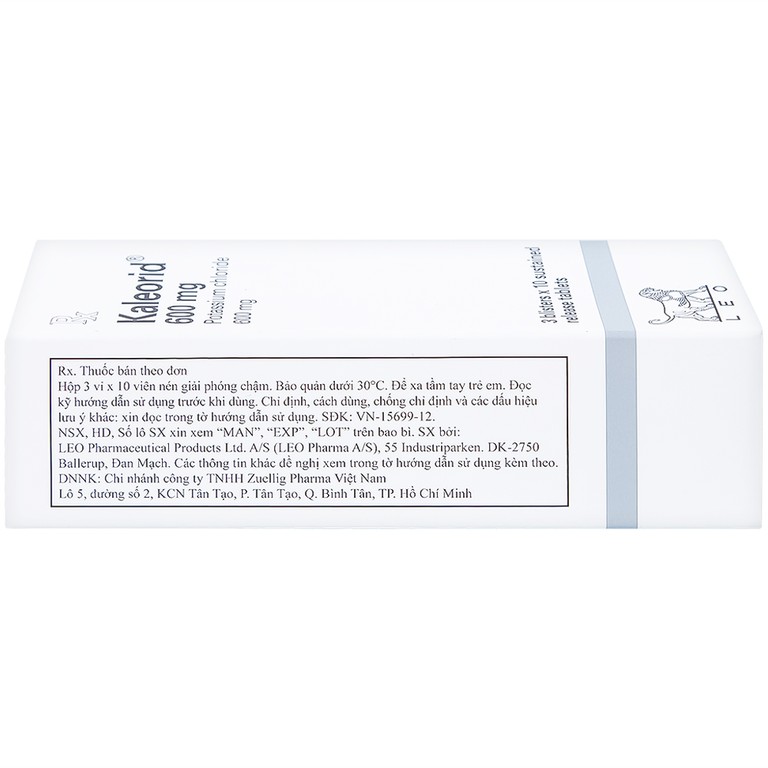 Viên nén Kaleorid 600mg LEO phòng ngừa và điều trị giảm kali huyết (3 vỉ x 10 viên)
