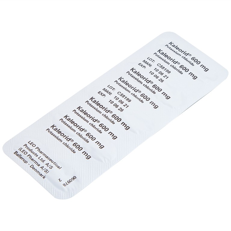 Viên nén Kaleorid 600mg LEO phòng ngừa và điều trị giảm kali huyết (3 vỉ x 10 viên)