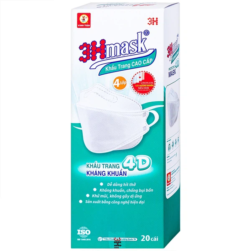 Khẩu trang y tế cao cấp 3Hmask 4D Vĩnh Tiến ngăn vi khuẩn, bụi mịn và chống giọt bắn (20 cái)