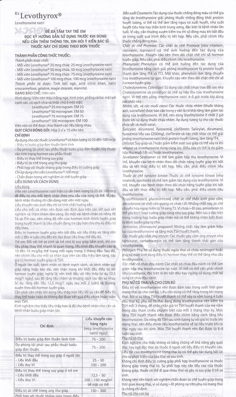 Thuốc Levothyrox 50µg Merck điều trị bướu giáp, suy giáp, ung thư giáp (2 vỉ x 15 viên)