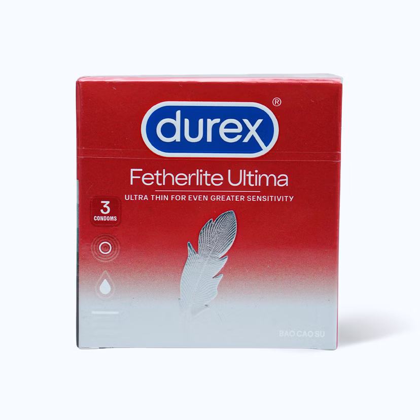 Bao cao su DUREX Fetherlite Ultima siêu mỏng dùng tránh thai và các bệnh lây nhiễm (hộp 3 cái)