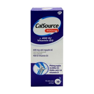 Viên nén sủi bọt CalSource 600mg/400IU bổ sung calci, D3, phòng và trị loãng xương (tuýp 10 viên)
