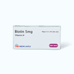 Viên nén Biotin 5mg rụng tóc, viêm da bong, thiếu hụt vitamin H (2 vỉ x 10 viên)