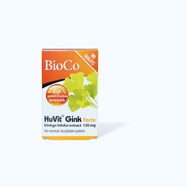 Thực phẩm bảo vệ sức khỏe Bioco Huvit Gink Forte Hỗ trợ tăng cường tuần hoàn máu não (Hộp 90 viên)