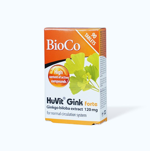 Thực phẩm bảo vệ sức khỏe Bioco Huvit Gink Forte Hỗ trợ tăng cường tuần hoàn máu não (Hộp 90 viên)