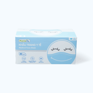 Khẩu trang y tế 3 lớp màu xanh Pharmacity bảo vệ khỏi vi khuẩn, khói và bụi mịn (50 cái/hộp)