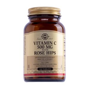 Viên uống  Solgar Vitamin C 500mg w Rose Hips hỗ trợ tăng cường đề kháng (Chai 100 viên)