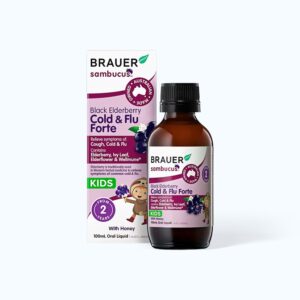 Siro BRAUER BlackElderberry Cold & Flu forte Giảm các triệu chứng cảm cúm, cảm lạnh cho trẻ (100ML)