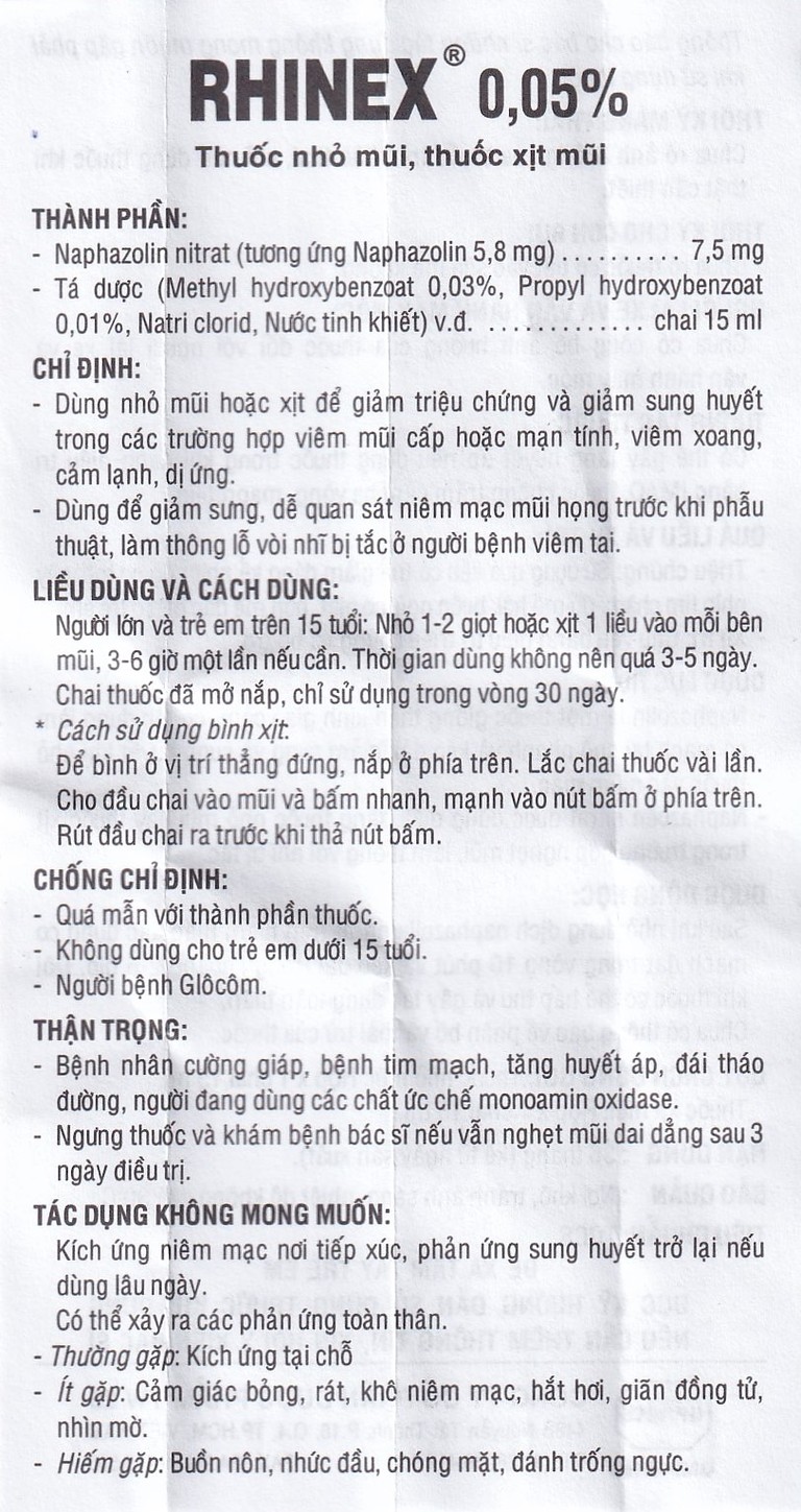 Thuốc nhỏ mũi Rhinex 0.05% Uphace giảm sung huyết, viêm xoang, viêm mũi dị ứng (15ml)