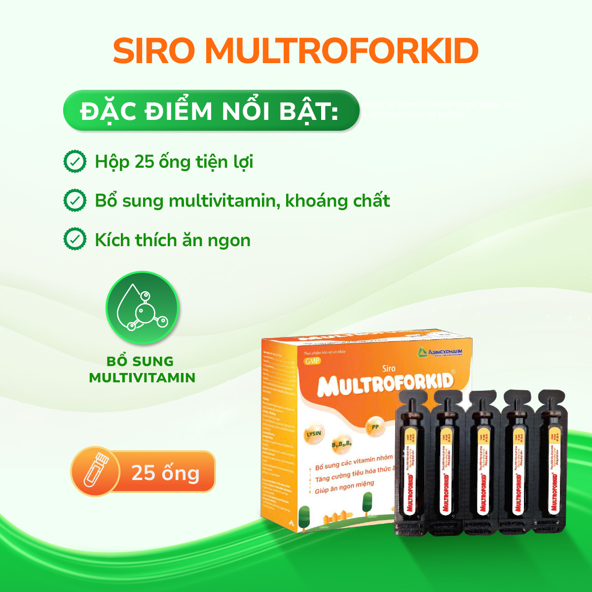 Siro Multroforid hỗ trợ trẻ ăn ngon, tăng cường tiêu hóa (Hộp 25 ống)