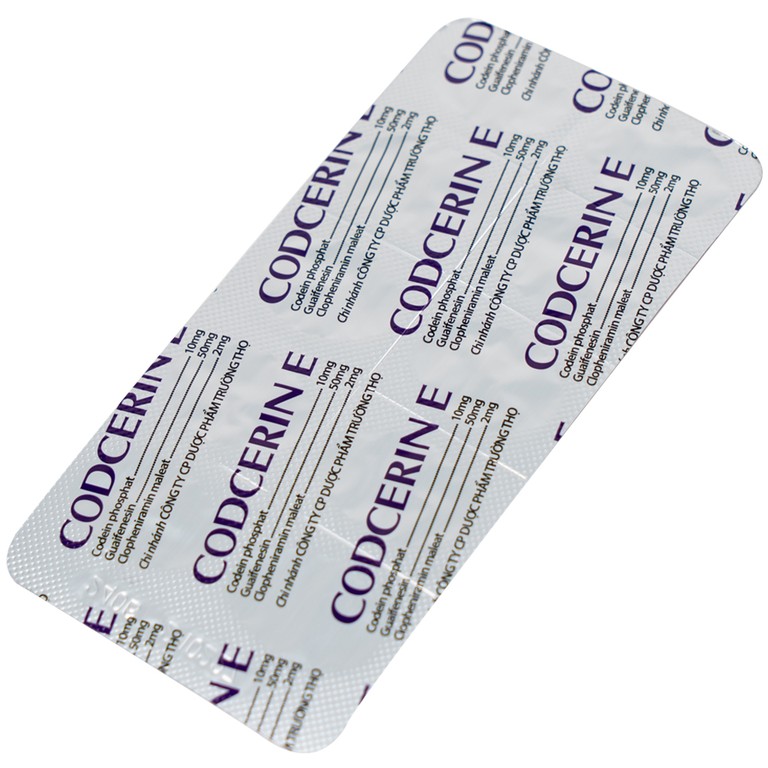 Thuốc Codcerin E Trường Thọ điều trị viêm phế quản, viêm họng, viêm phổi, ho do kích ứng (2 vỉ x 10 viên)