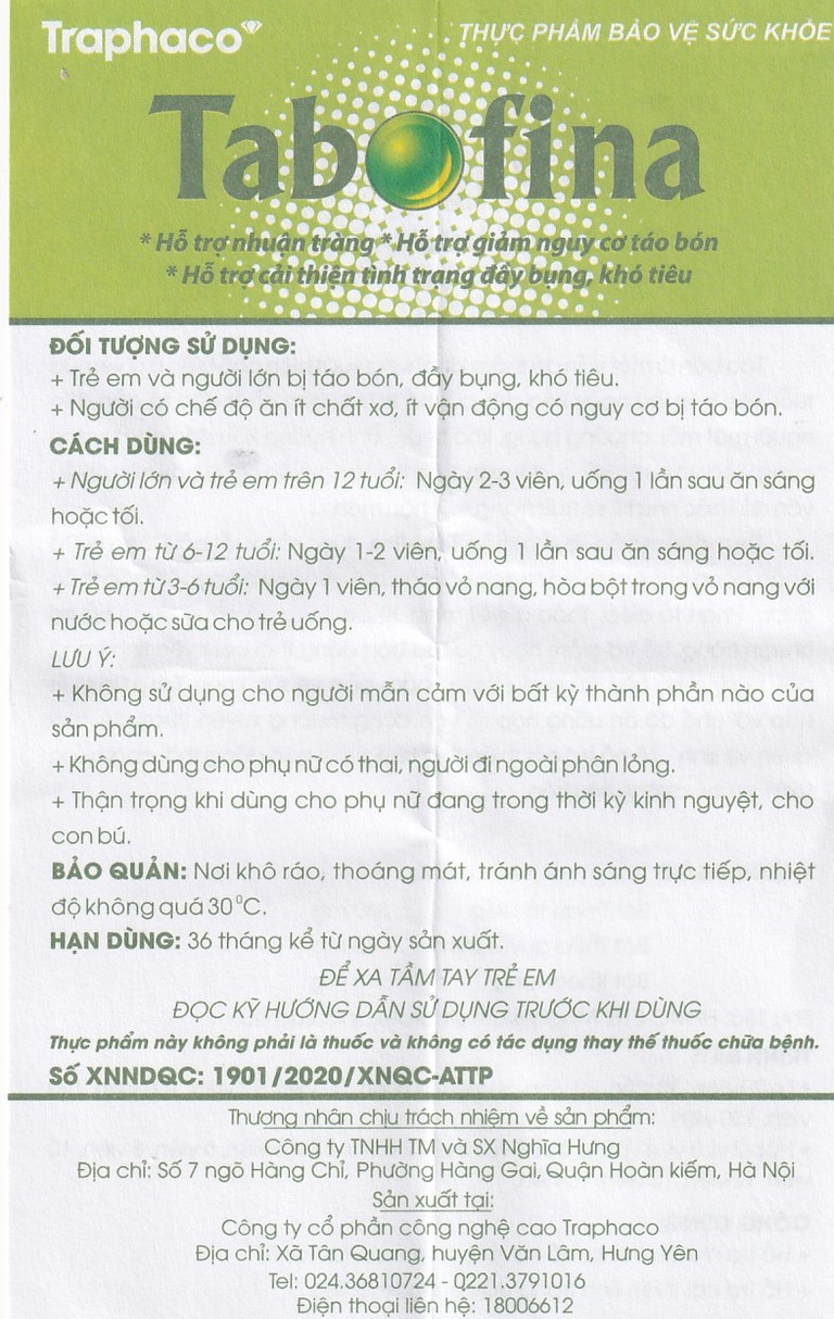 Viên uống Tabofina Traphaco hỗ trợ nhuận tràng, giảm nguy cơ táo bón (3 vỉ x 10 viên)