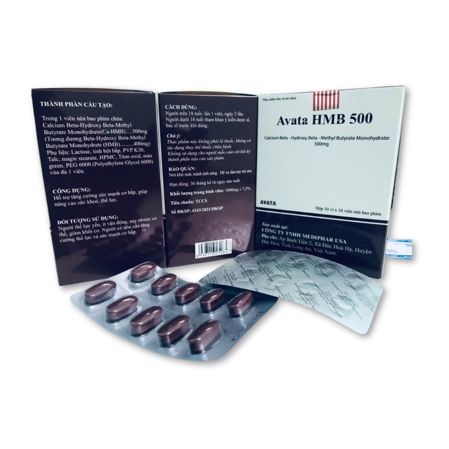 Thực phẩm hỗ trợ tăng cơ Avata HMB 500 giúp phục hồi thể lực (Hộp 100 viên)