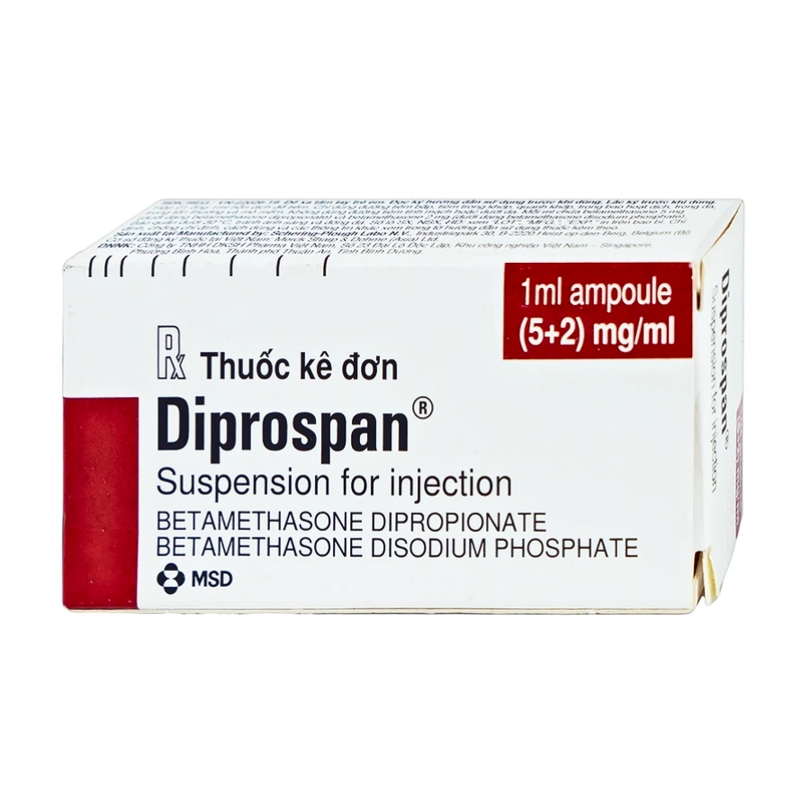 Thuốc tiêm Diprospan Injection (5+2)mg/ml Merck điều trị các bệnh cơ xương và mô mềm, dị ứng (1 ống x 1ml)