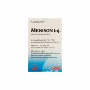 Thuốc tiêm Menison Inj 40mg chứa Methylprednisolon, có tác dụng chống viêm, chống dị ứng và ức chế miễn dịch rõ rệt.